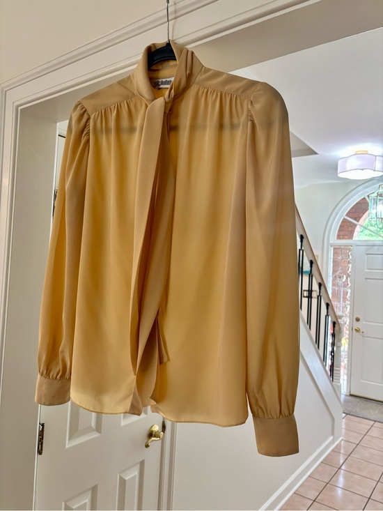 St. John Tops - Vintage St John Blouse Size 6 Gold Tan Tie Neck Long Sleeve Top